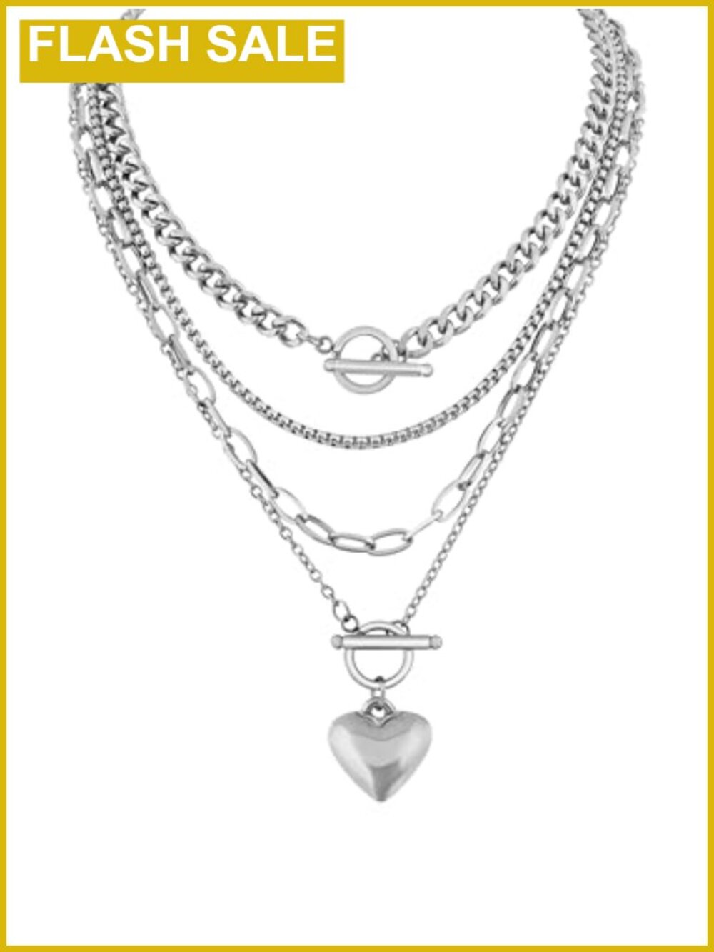 Stainless Steel Layered Heart Choker Necklace Gothic Punk 4-Piece Set